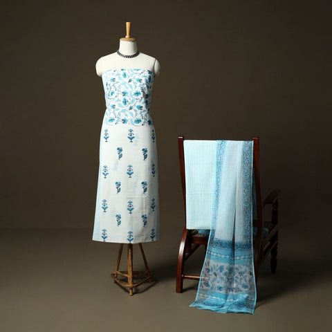 Sanganeri hand block print cotton 3pc unstitched dress