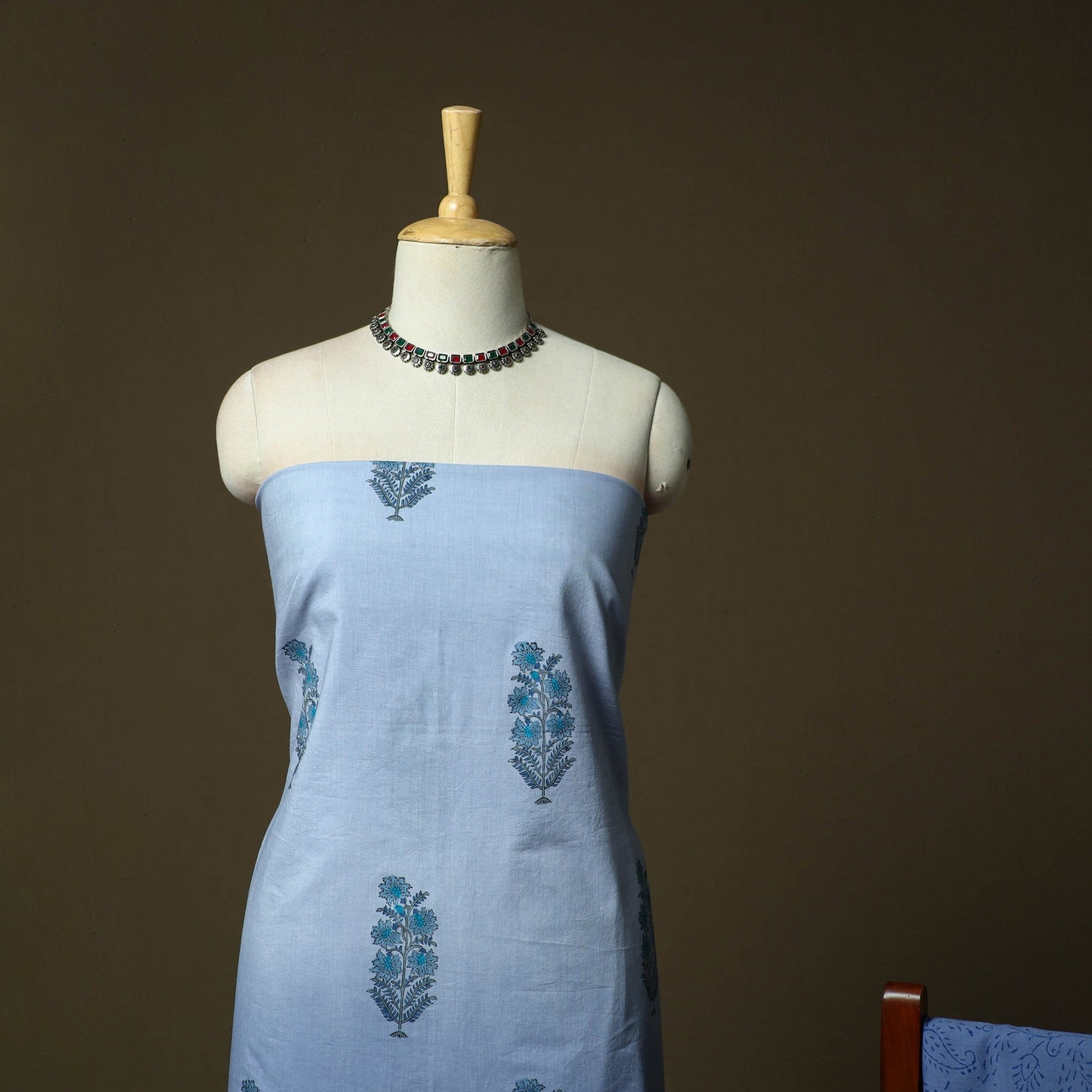 Sanganeri hand block print cotton 3pc unstitched dress