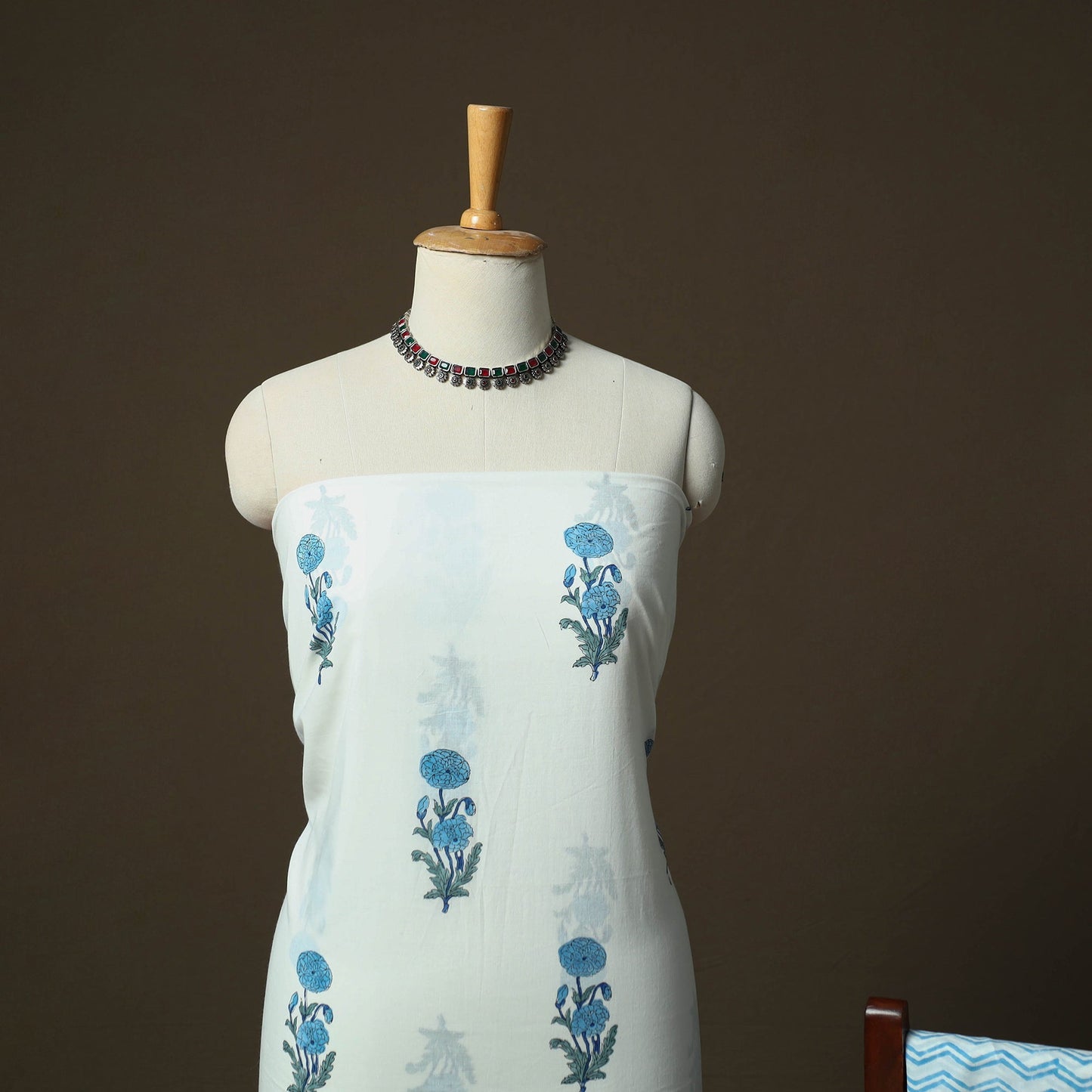Sanganeri hand block print cotton 3pc unstitched dress