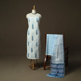 Sanganeri hand block print cotton 3pc unstitched dress