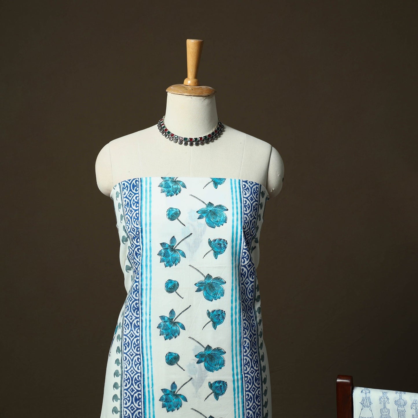 Sanganeri hand block print cotton 3pc unstitched dress