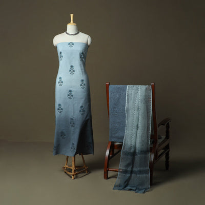 Sanganeri hand block print cotton 3pc unstitched dress