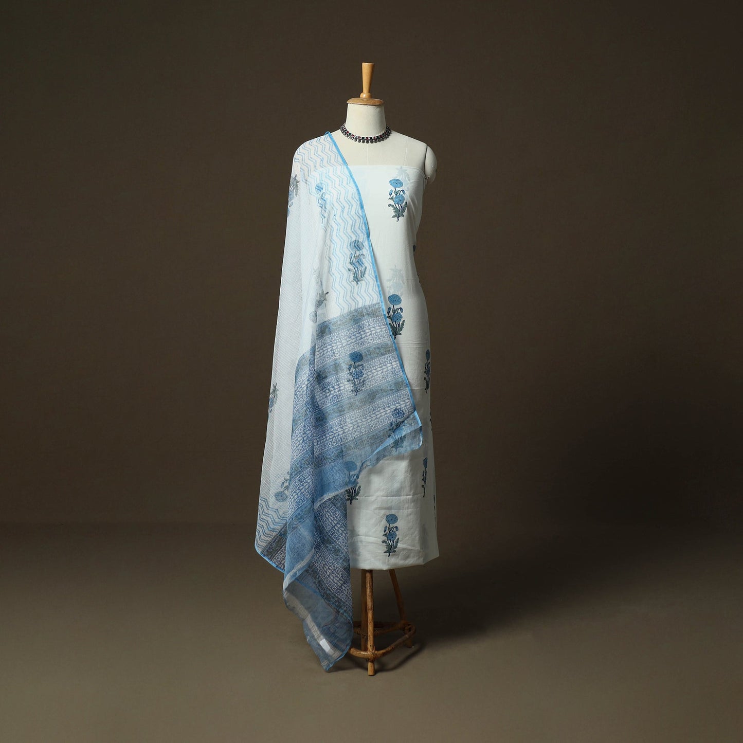 Sanganeri hand block print cotton 3pc unstitched dress