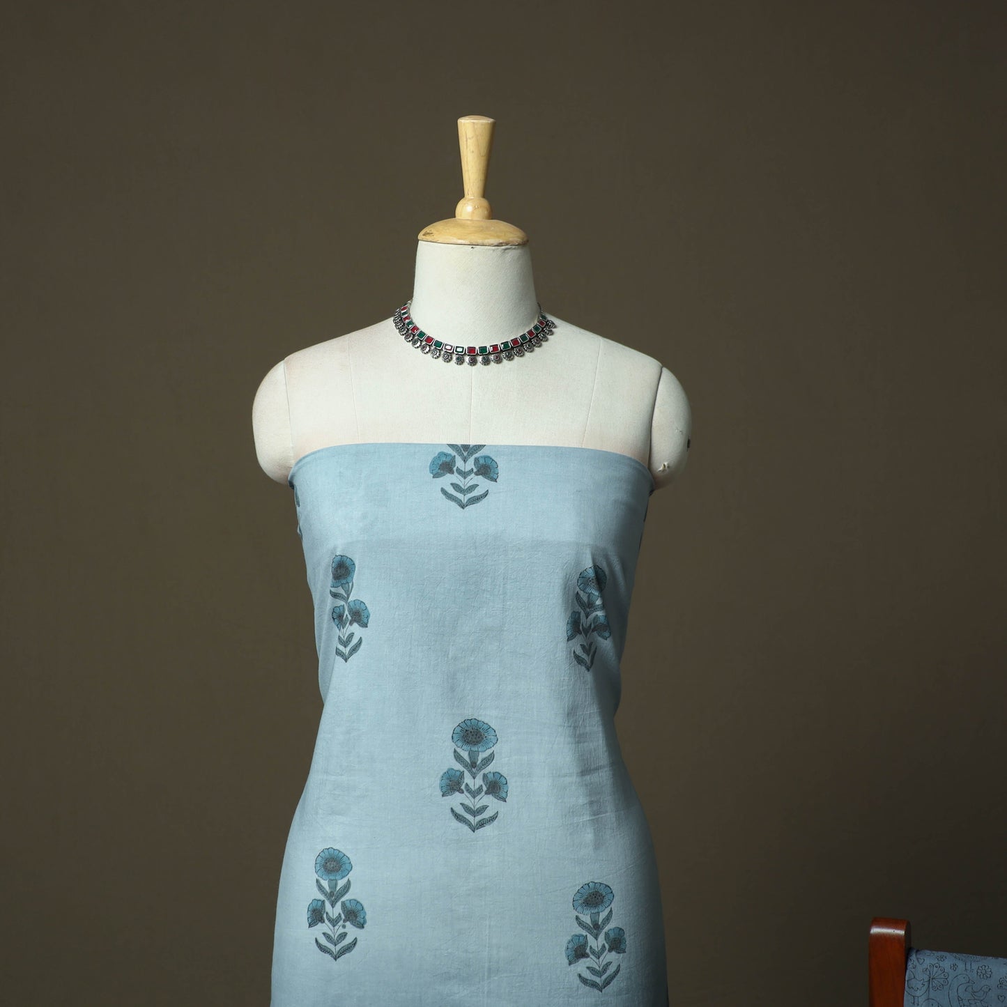 Sanganeri hand block print cotton 3pc unstitched dress