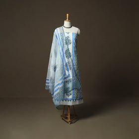 Sanganeri hand block print cotton 3pc unstitched dress