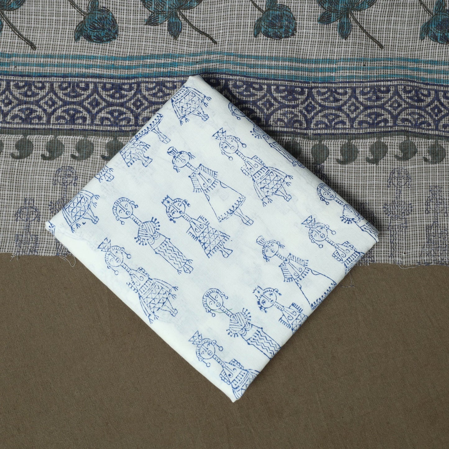 Sanganeri hand block print cotton 3pc unstitched dress