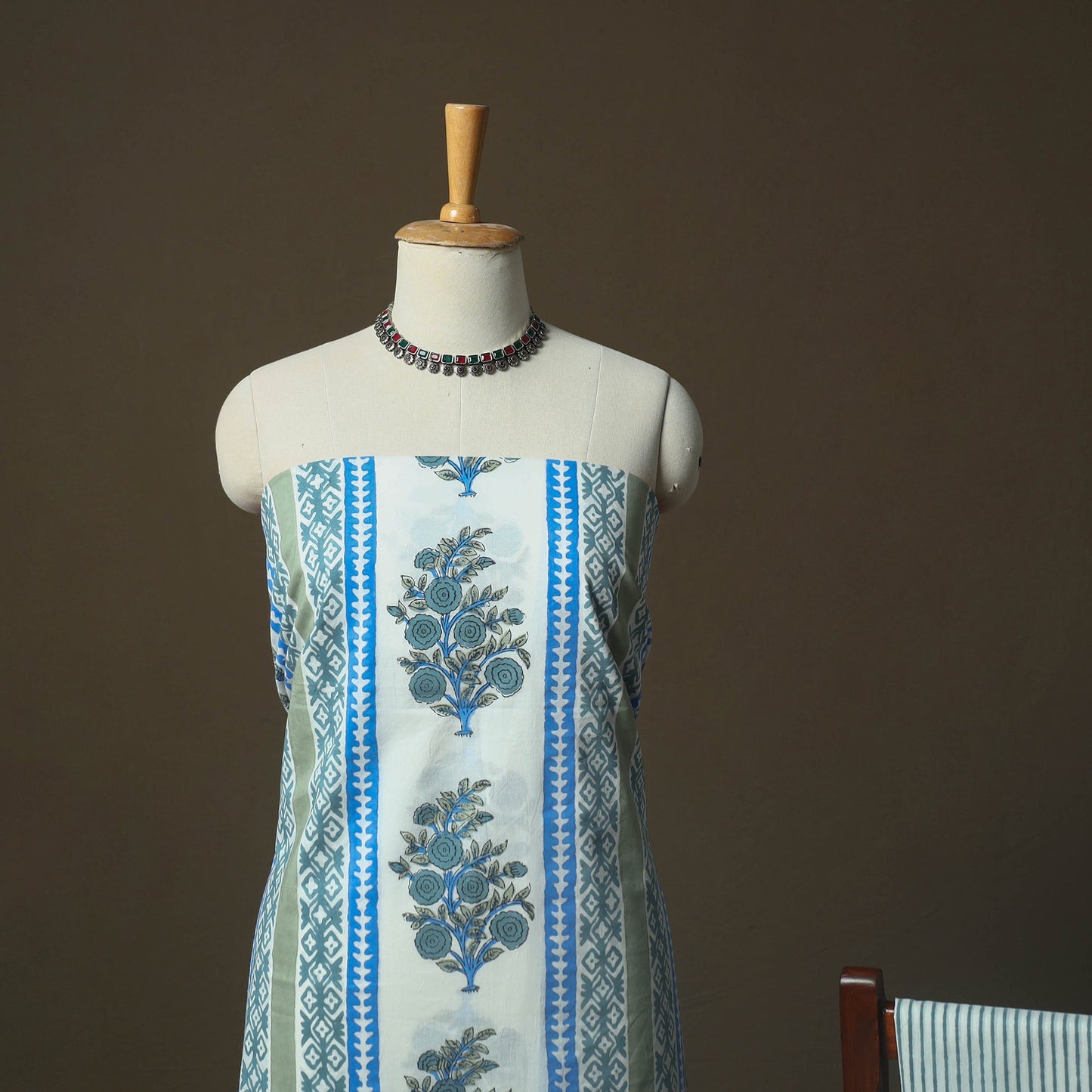 Sanganeri hand block print cotton 3pc unstitched dress
