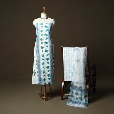 Sanganeri hand block print cotton 3pc unstitched dress