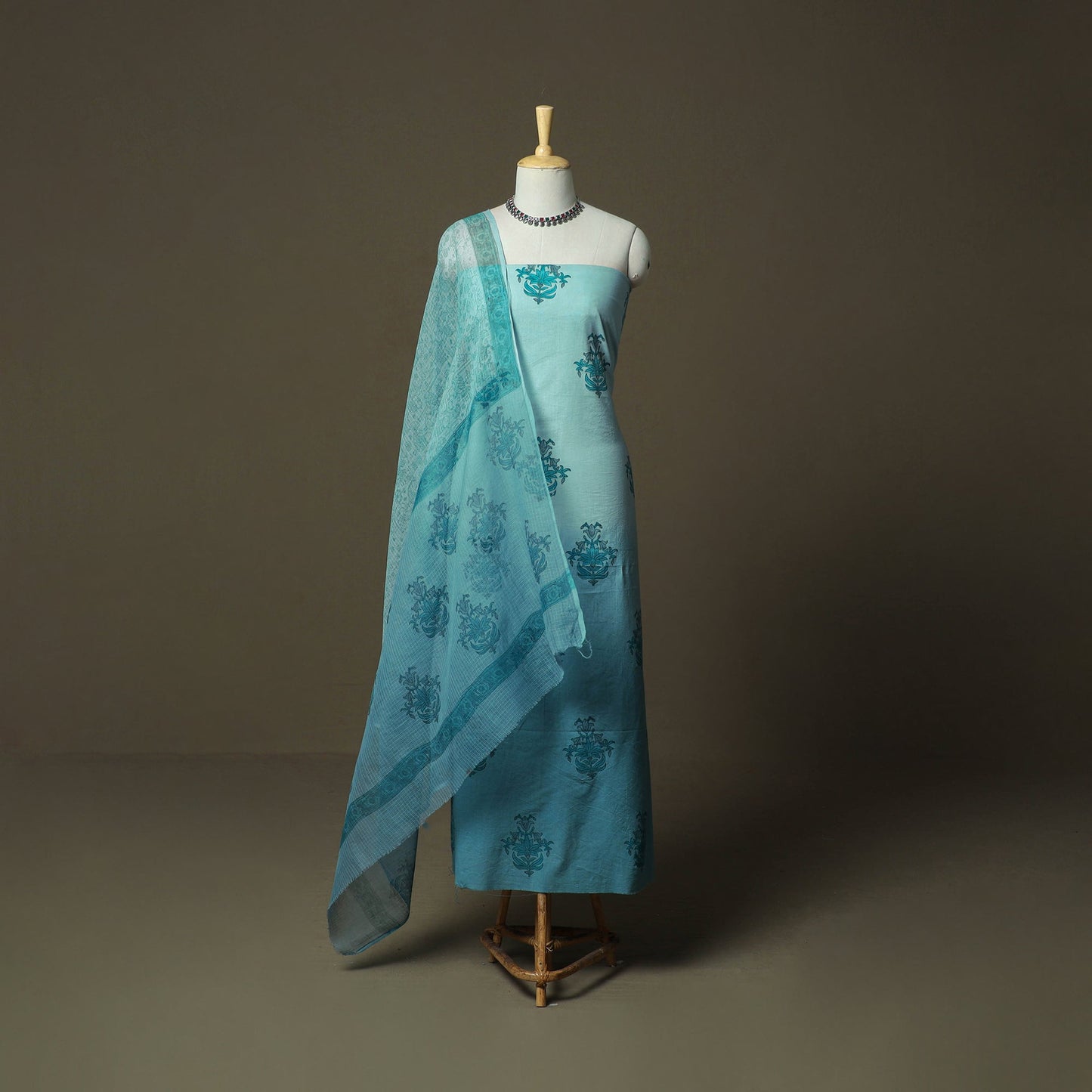 Sanganeri hand block print cotton 3pc unstitched dress