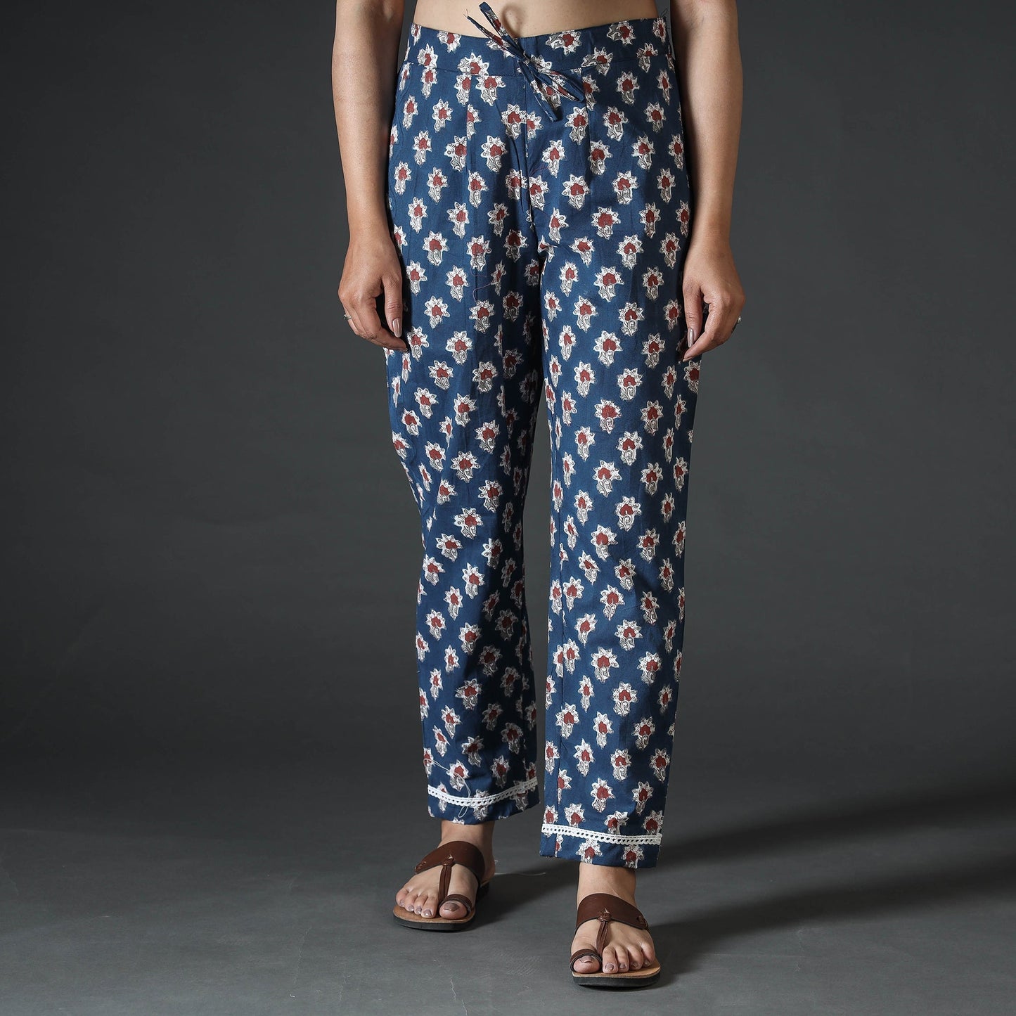 Blue - sanganeri hand printed cotton pant - handcrafted