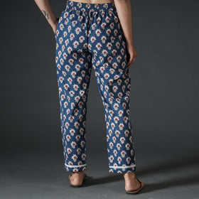 Blue - sanganeri hand printed cotton pant - handcrafted