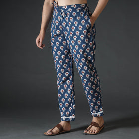 Blue - sanganeri hand printed cotton pant - handcrafted