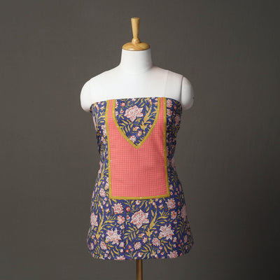  Blue Sanganeri Block Print Patchwork Kurta Material