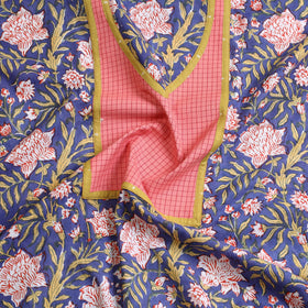  Blue Sanganeri Block Print Patchwork Kurta Material