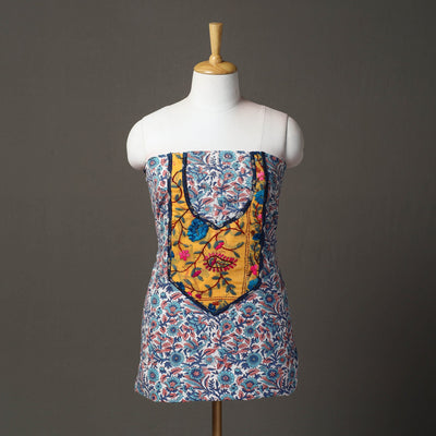 Blue - sanganeri patchwork unstitched kurta material (3m)