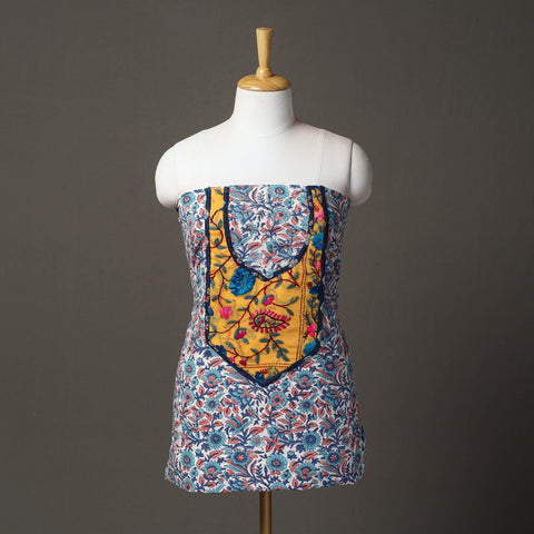 Blue - sanganeri patchwork unstitched kurta material (3m)