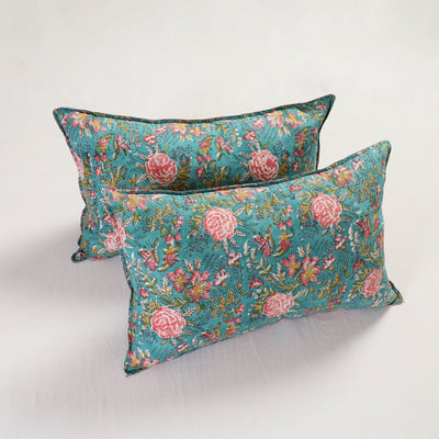 Blue - sanganeri pillow cover (set of 2) 24 - handcrafted