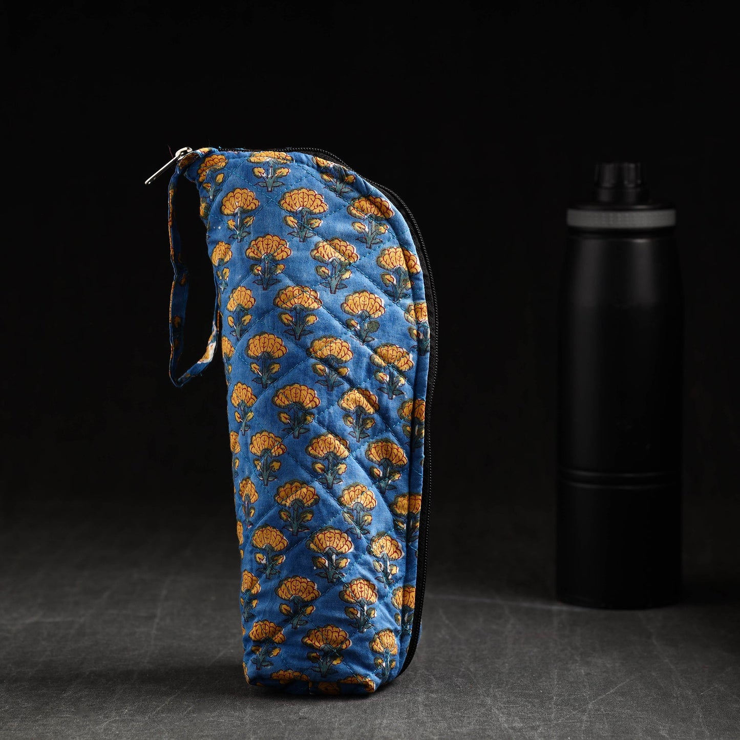 Blue Sanganeri Block Printed Cotton 1L Water Bottle Cover