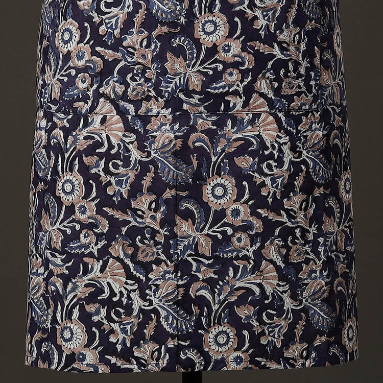 Blue Sanganeri Block Printed Cotton Apron with Pocket 