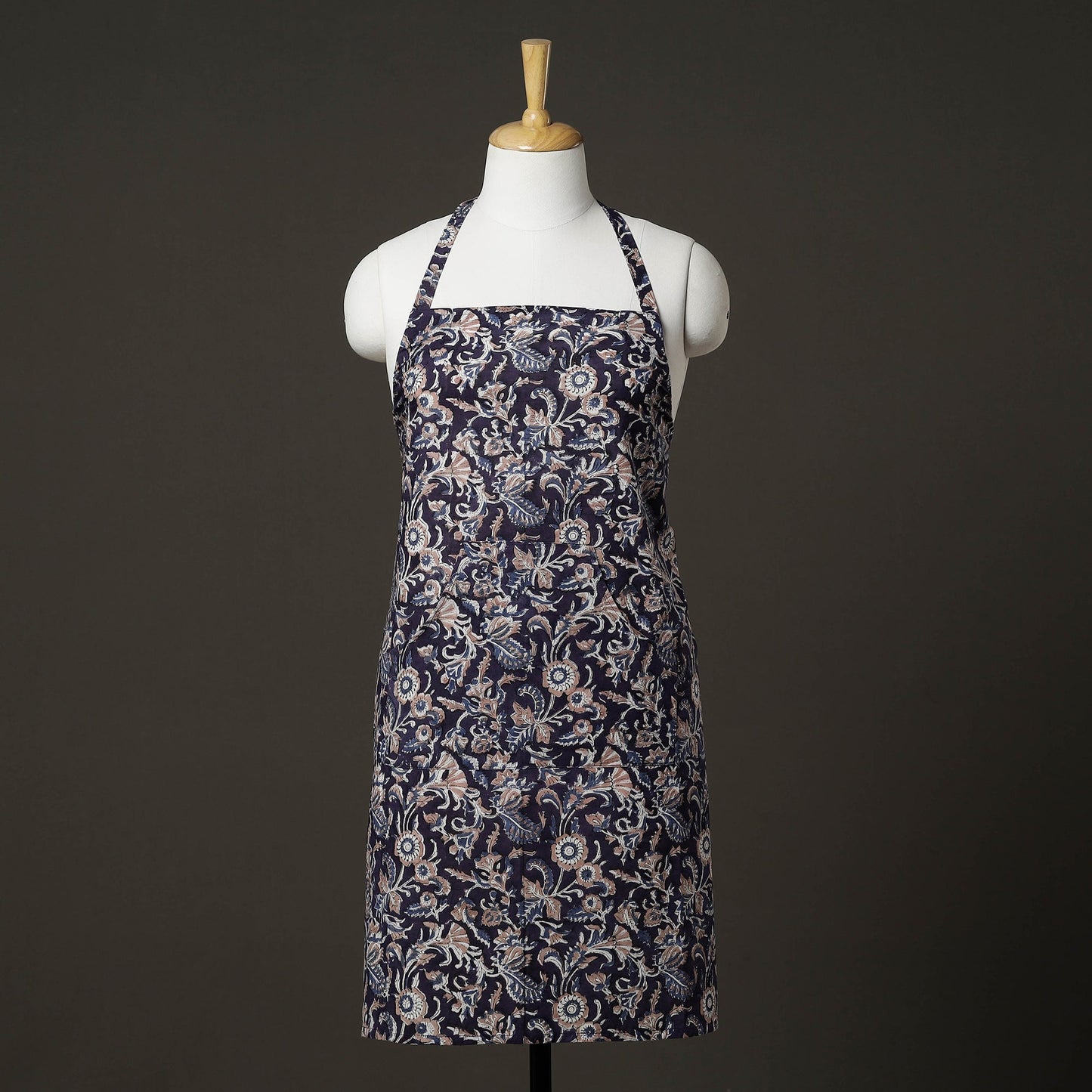 Blue Sanganeri Block Printed Cotton Apron with Pocket 
