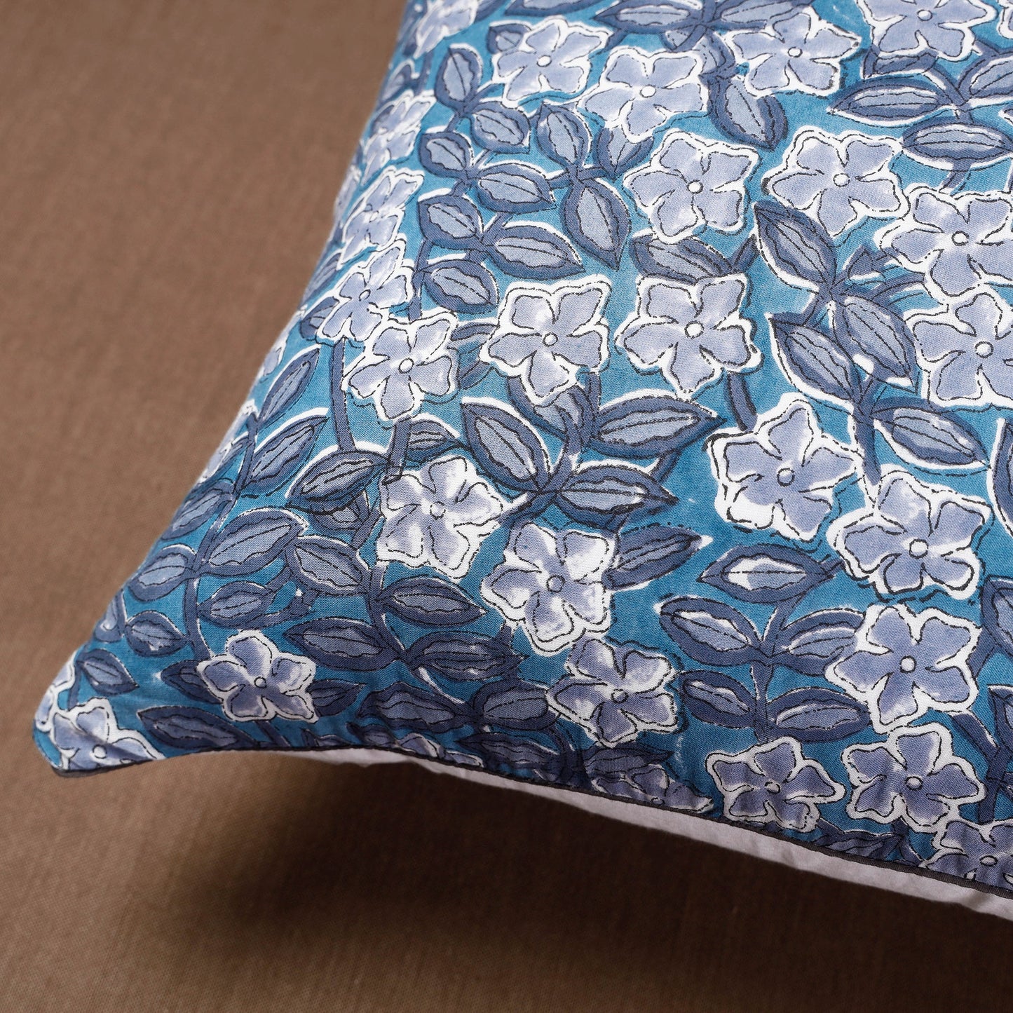 Blue Sanganeri Block Printed Cotton Cushion Cover 