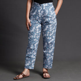 Blue  Sanganeri Block Printed Cotton Elasticated Palazzo