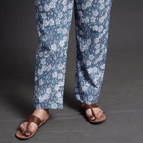 Blue  Sanganeri Block Printed Cotton Elasticated Palazzo
