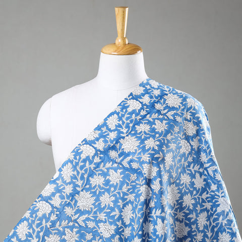 Blue - sanganeri printed cotton fabric - handcrafted