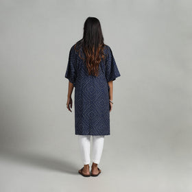 Blue - sanganeri printed cotton kaftan with tie-up waist