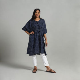 Blue - sanganeri printed cotton kaftan with tie-up waist
