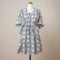 Blue Hand Block Print Cotton Kaftan with Tie-Up Waist