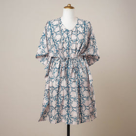  Blue Hand Block Print Cotton Kaftan with Tie-Up Waist