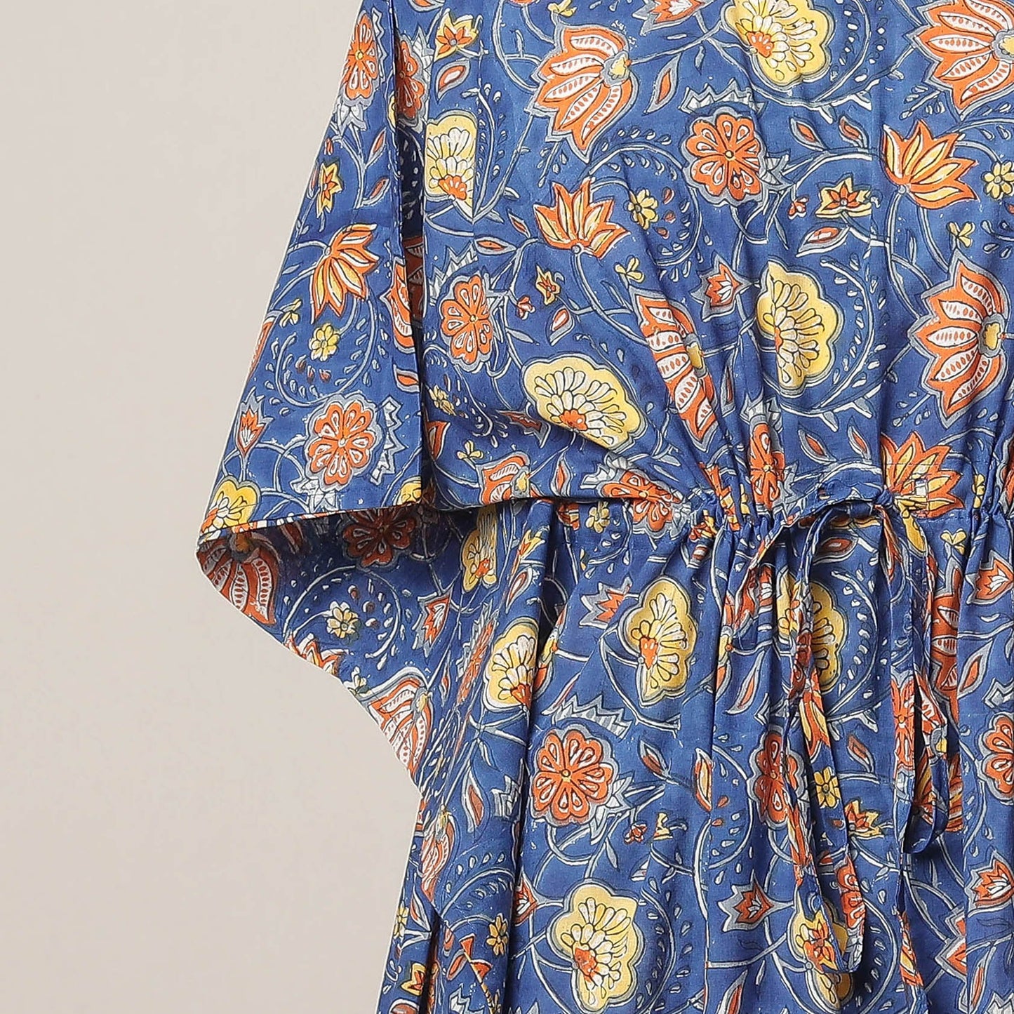 Buy Hand Block Printed Cotton Kaftan with Tie-Up Waist l iTokri.com