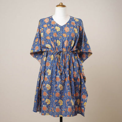 Buy Hand Block Printed Cotton Kaftan with Tie-Up Waist l iTokri.com