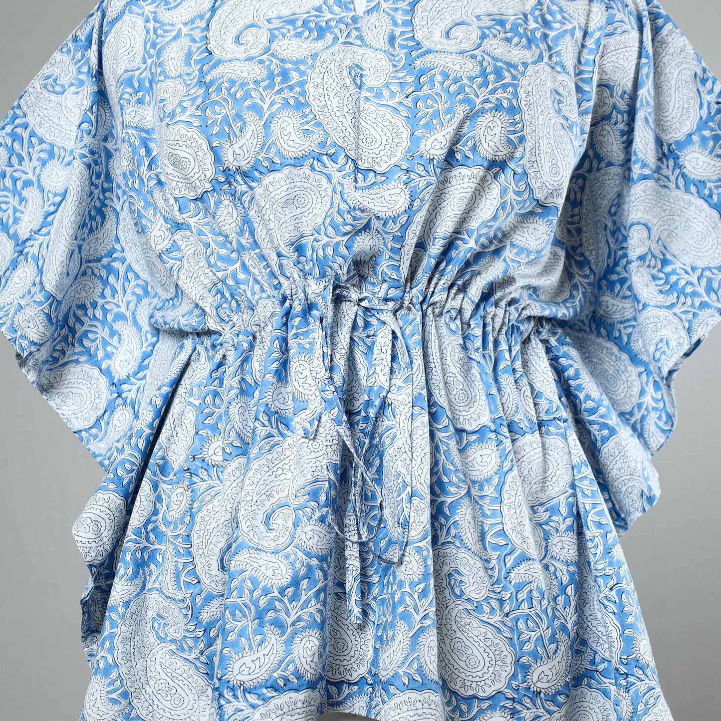Blue - sanganeri printed cotton kaftan with tie-up waist