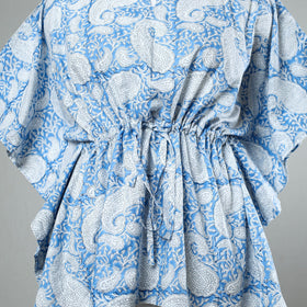 Blue - sanganeri printed cotton kaftan with tie-up waist