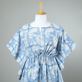 Blue - sanganeri printed cotton kaftan with tie-up waist