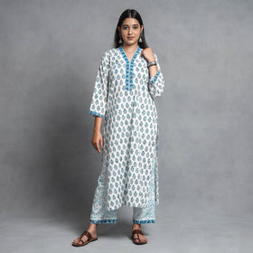 Sanganeri printed cotton kurta with palazzo & dupatta set