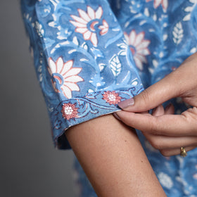 Blue - sanganeri printed cotton kurta with palazzo &