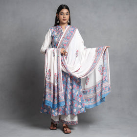 Buy Sanganeri Block Printed Cotton Kurta with Palazzo & Dupatta Set Online at iTokri.com