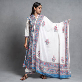 Buy Sanganeri Block Printed Cotton Kurta with Palazzo & Dupatta Set Online at iTokri.com