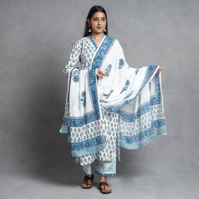 Sanganeri printed cotton kurta with palazzo & dupatta set