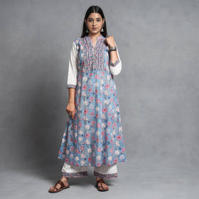 Buy Sanganeri Block Printed Cotton Kurta with Palazzo & Dupatta Set Online at iTokri.com