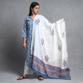 Blue - sanganeri printed cotton kurta with palazzo &
