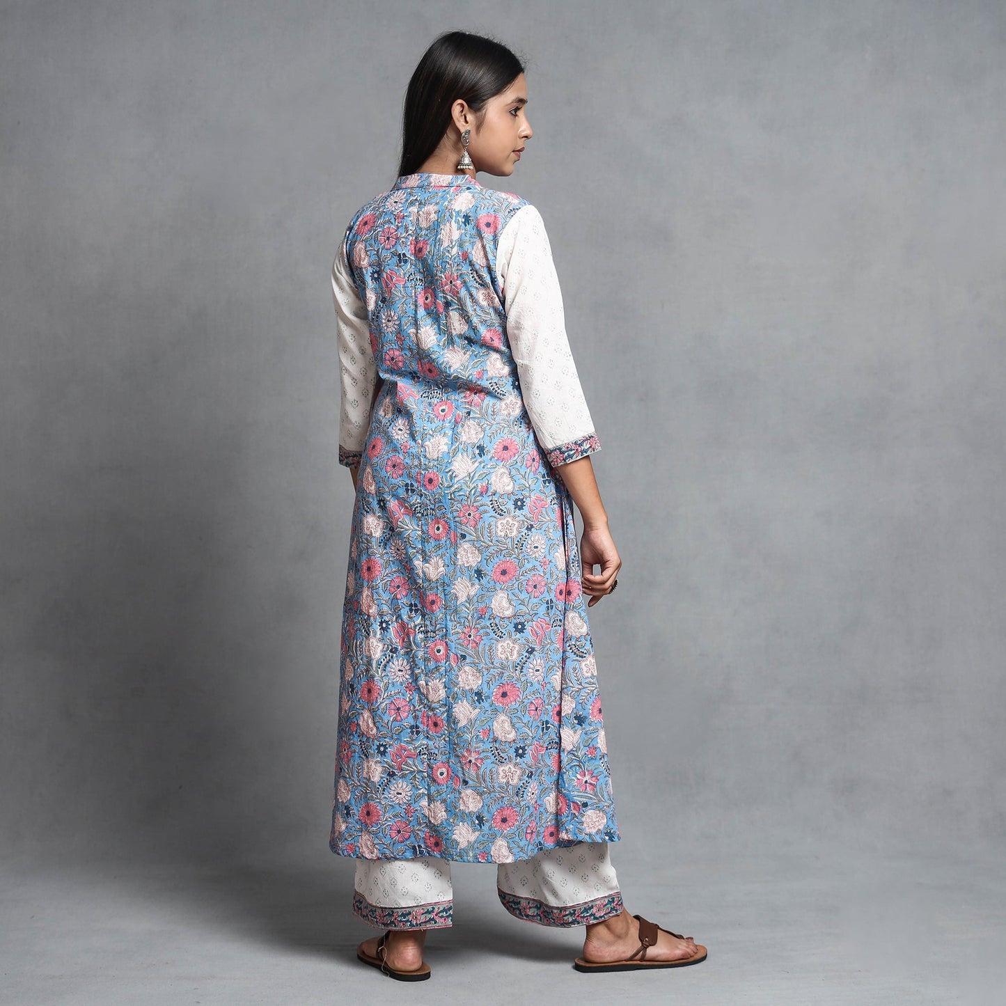 Buy Sanganeri Block Printed Cotton Kurta with Palazzo & Dupatta Set Online at iTokri.com