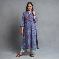  Sanganeri Block Printed Cotton Kurta with Palazzo & Dupatta Set 