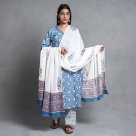 Blue - sanganeri printed cotton kurta with palazzo &