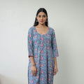 Blue Sanganeri Hand Block Print Cotton White Long Kurta for Women