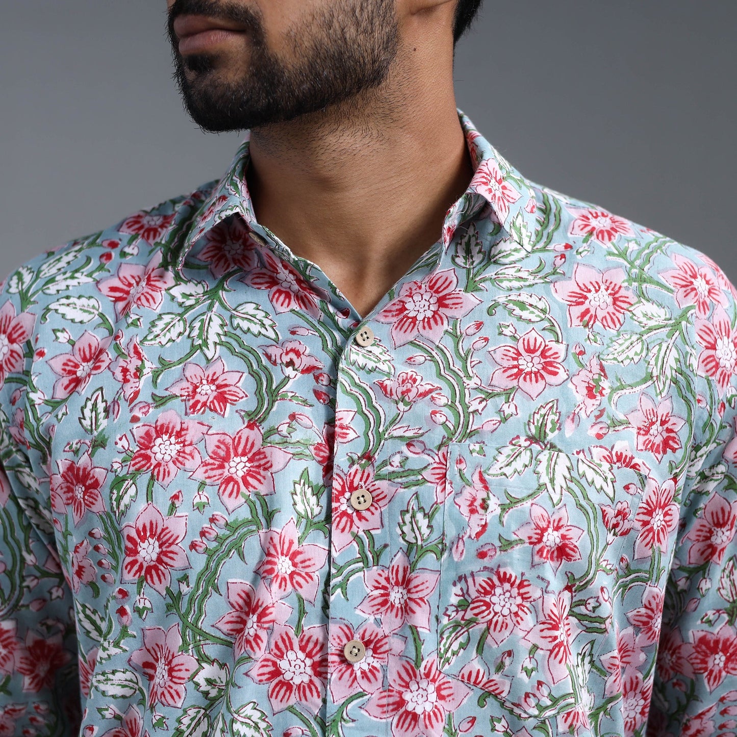  Blue Sanganeri Block Printed Cotton Men Shirt