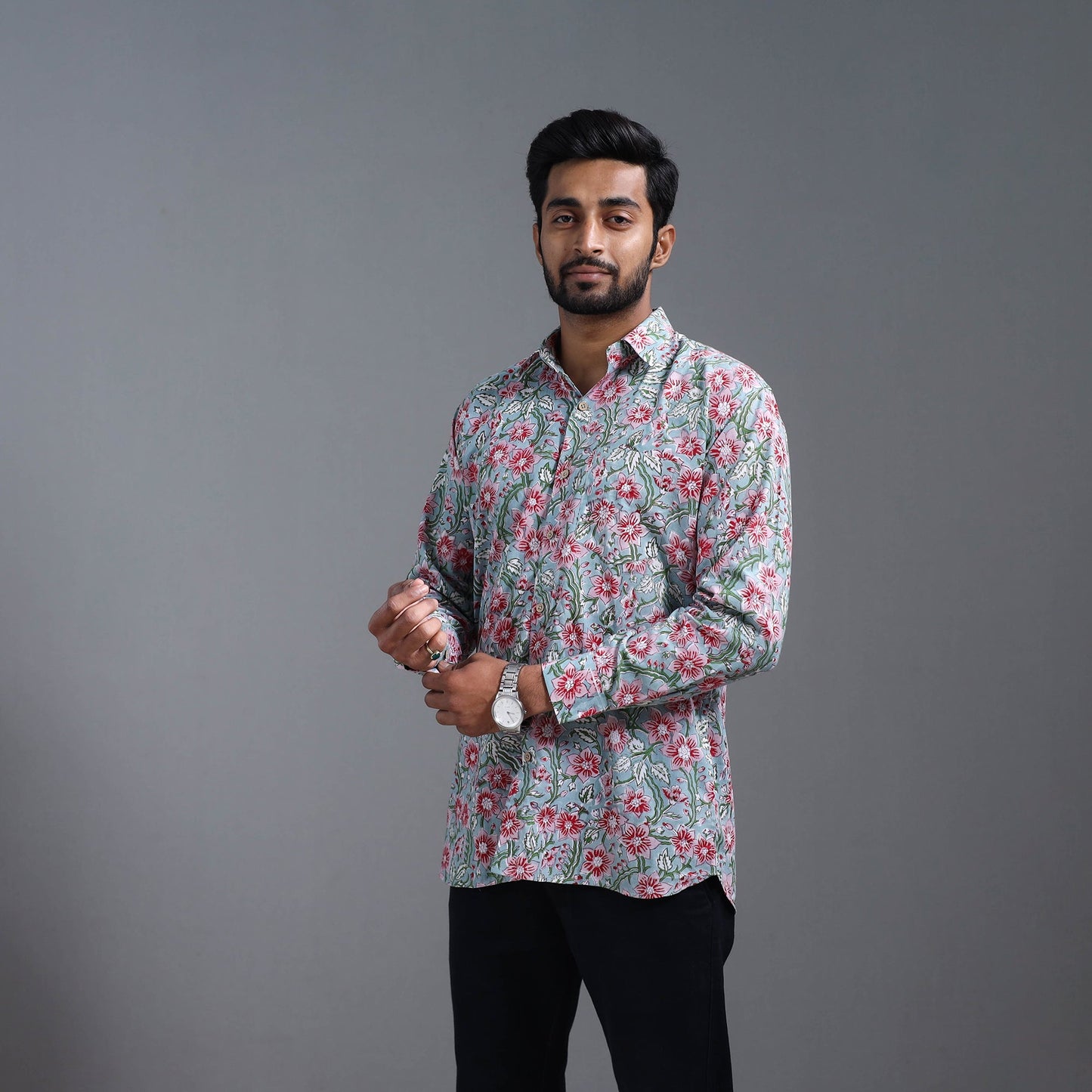  Blue Sanganeri Block Printed Cotton Men Shirt